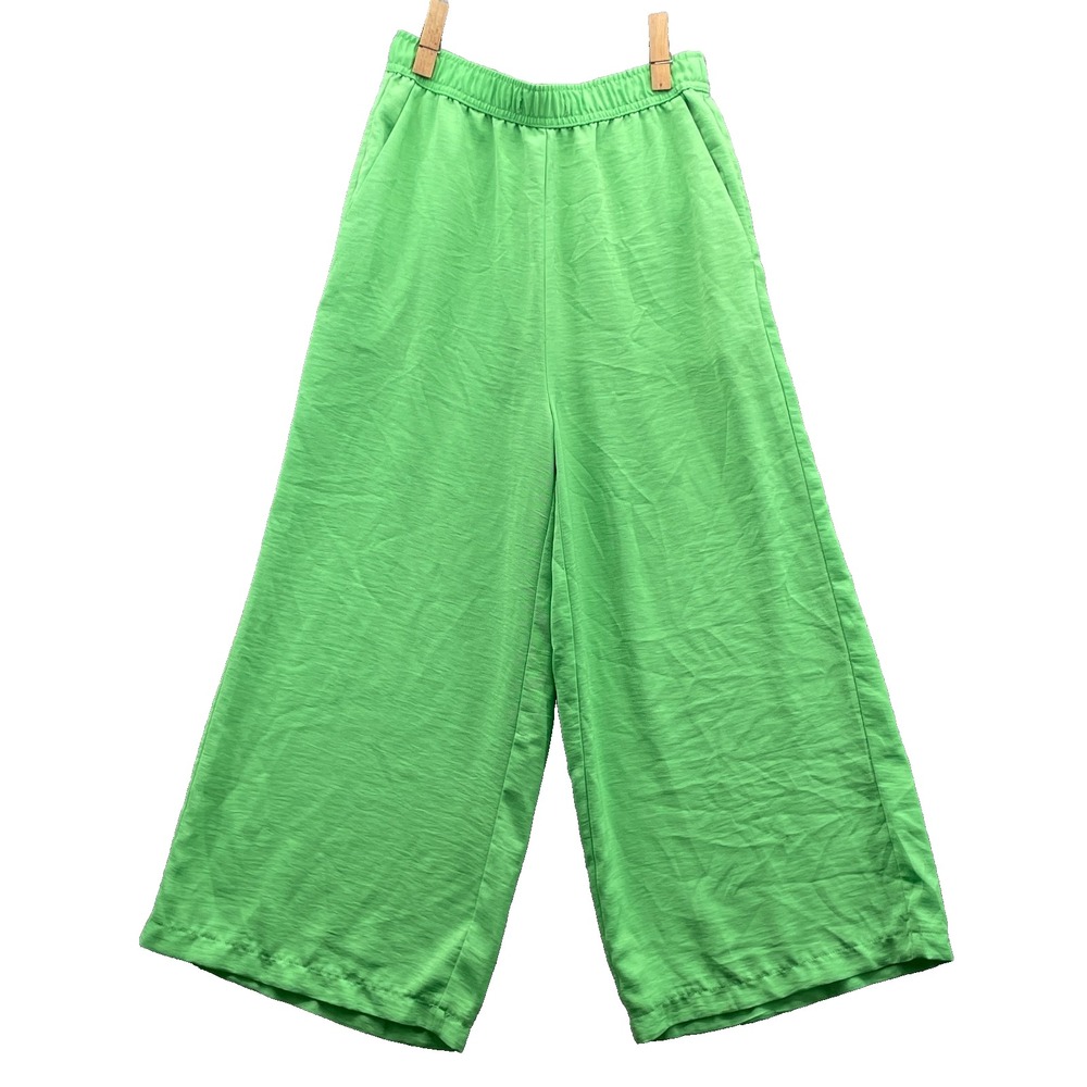 Stradivarius Wide Leg Pants Women's Small Lime Green Boho Beach Festival Relaxed